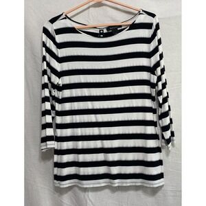White House Black Market Striped 3/4 Sleeve Cutout Back Top Womens Size L